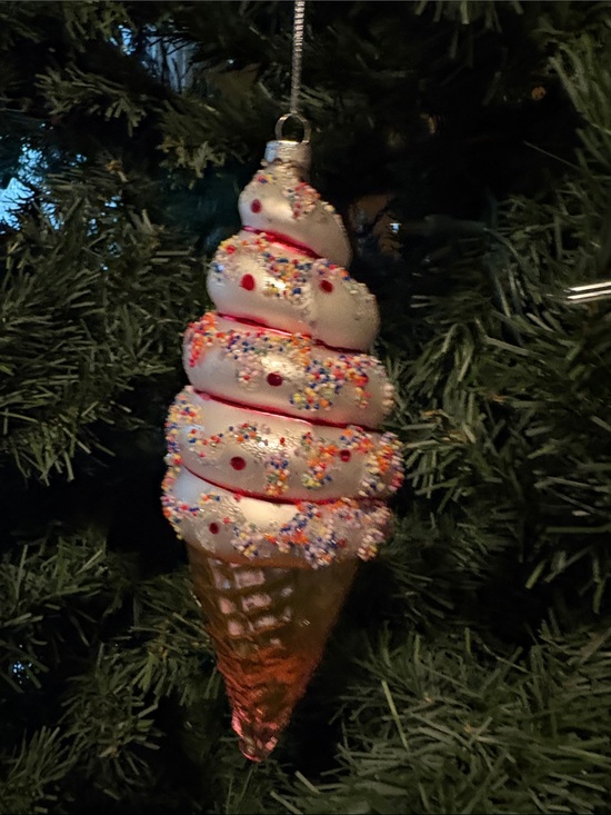 Other - Holiday Ice Cream Cone Ornament - White and Pink Festive Tree Decoration